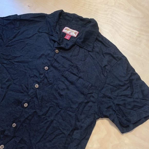 Caribbean Joe Hawaiian Shirt Size L Rayon-Poly Palm Tree Button Down Black - Picture 2 of 6